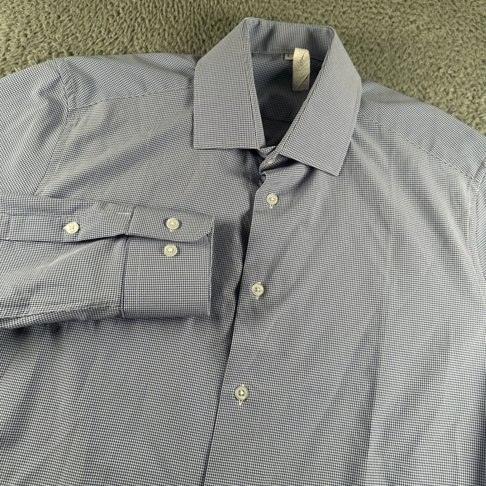 Men's Blue Micro-Check Dress Shirt - Spread Collar